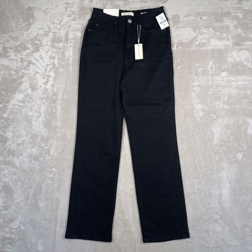NEW Warp+Weft Women's Pants Aspen Pitkin Straight Leg Ase Stretch 27 Black